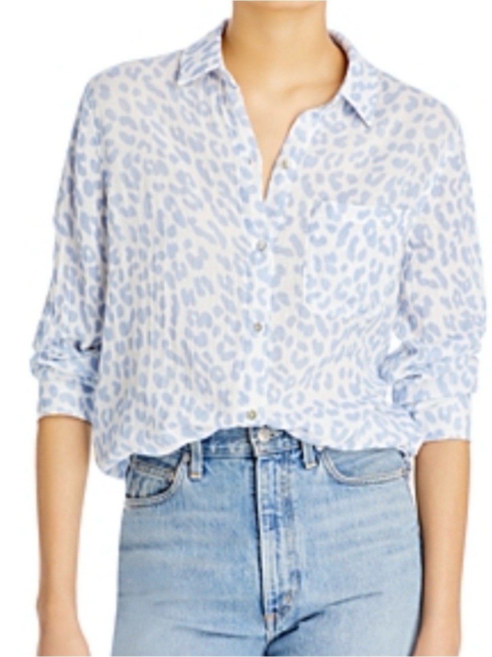 Rails Ellis Blue Jaguar Leopard Print Button Down Shirt 100% Organic Cotton Sz M